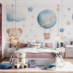 Tapeta winylowa na flizelinie Teddy Bears Balloons Blue