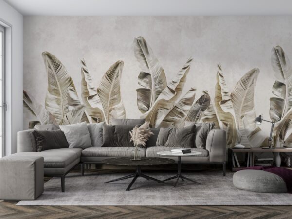 Tapeta winylowa na flizelinie Botanic Leaves Golden Beige - tapeta premium Liście Botaniczne